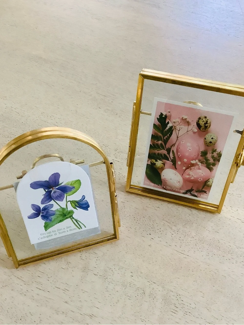 2 Pressed Glass Mini Picture Frames